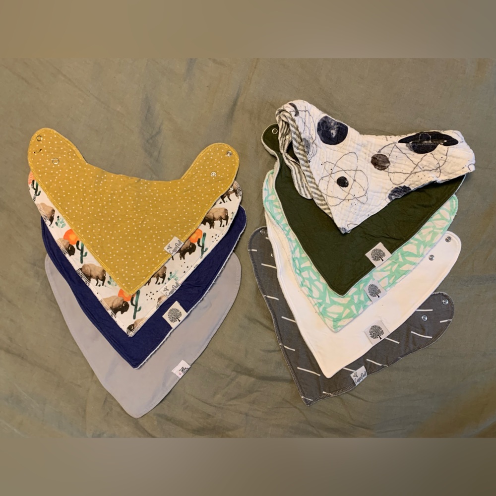 Baby Bib set of 9 - Copper Pearl, Parker Baby, Little Unicorn and Ollie brands